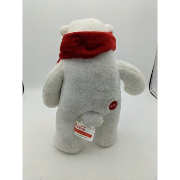 2013 Coca-Cola Plush Standing Polar Bear Red Scarf 10.5 inch Tag Is USED Writing - Picture 3 of 11